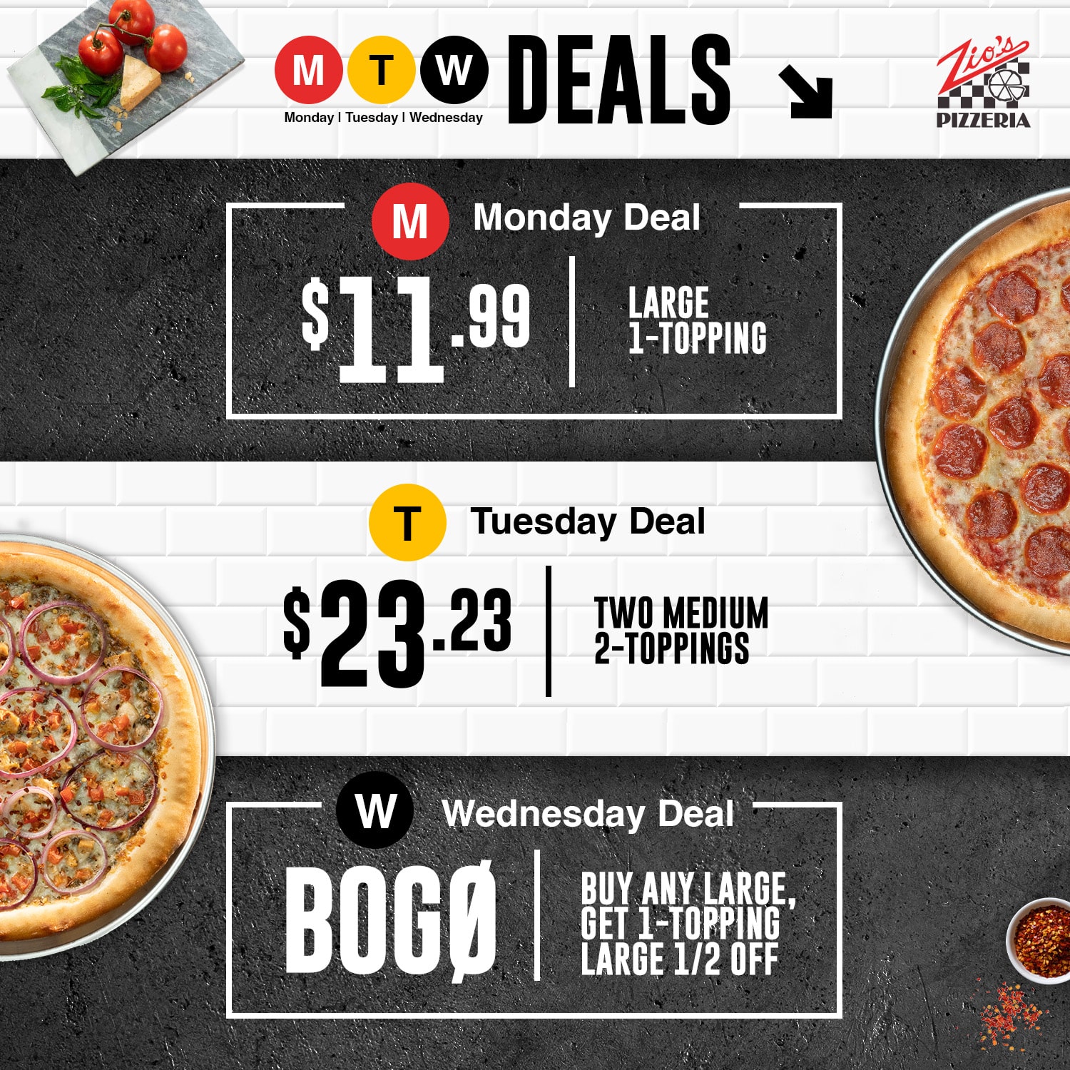 Monday Tuesday Wednesday Deals